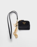 Prada Saffiano leather card holder with shoulder strap